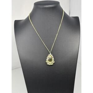 Vintage Schreiner NY Pendant Yellow Pear Rhinestones Signed